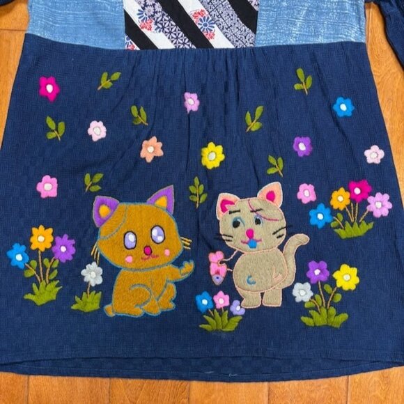 Mira Closet Womens Embroidered Lagenlook Tunic Top Artsy Size *L Cat Dog Flowers - Picture 9 of 9